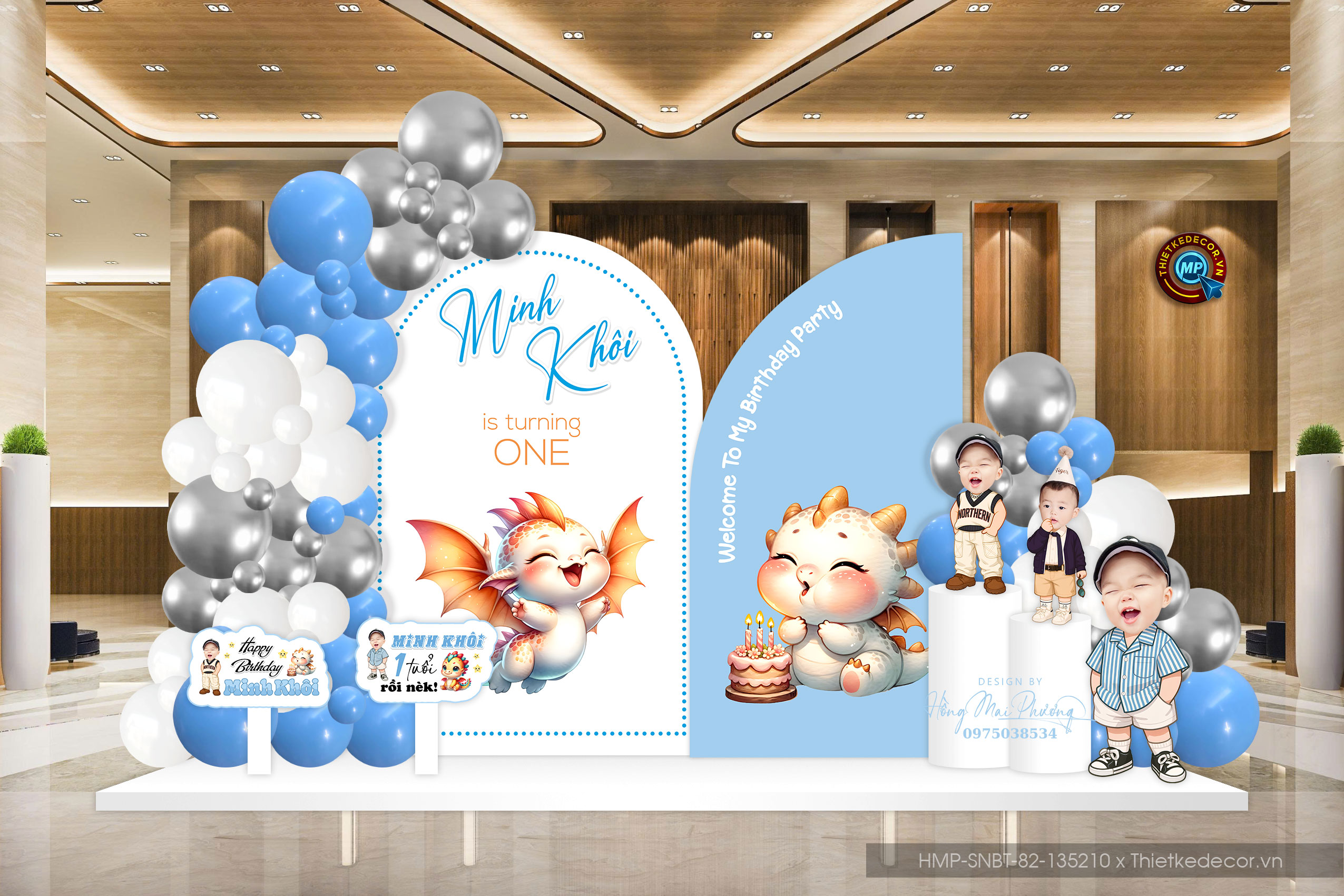 Sinh nhật bé trai tone xanh tuổi rồng